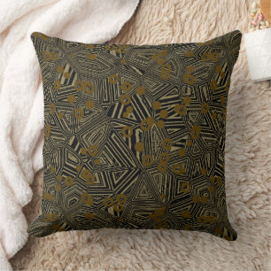 Gold olive and black geometric abstract throw pillow