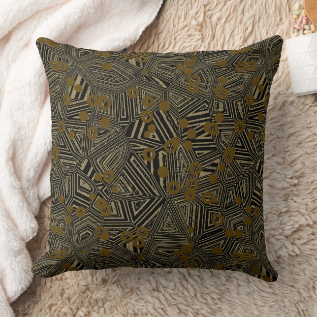 Gold olive and black geometric abstract throw pillow (Blanket)