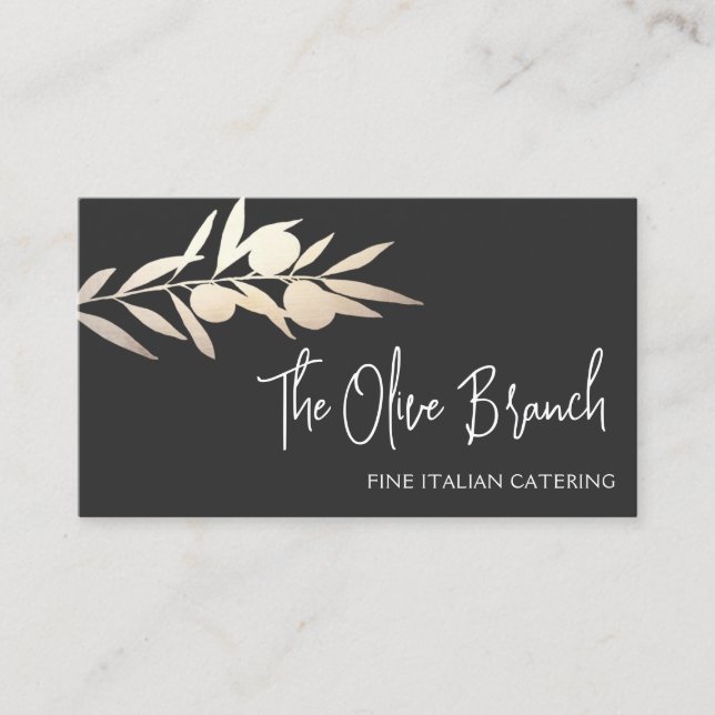 Gold Olive Branch Italian or Greek Catering Chef Business Card (Front)