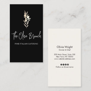 Gold Olive Branch Italian or Greek Catering Chef   Business Card