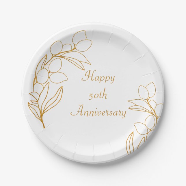 Gold Olive Branch Paper Plates (Front)