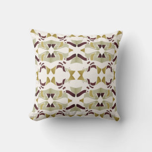Gold Olive Burgundy Beige on White Large Tiles Throw Pillow