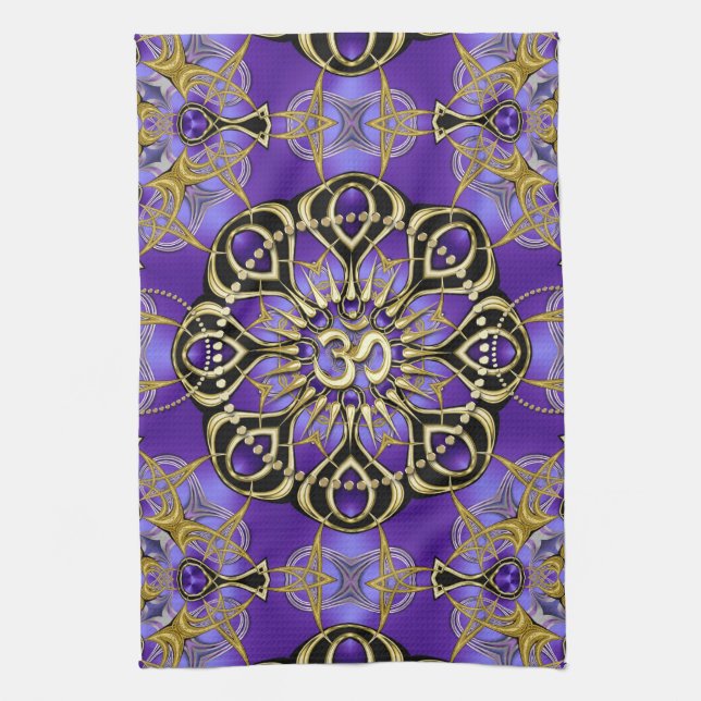 Gold OM Purple Mandala Mindful Home Decor Kitchen Towel (Vertical)