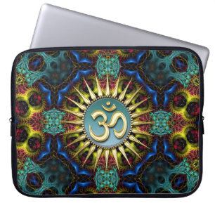 Gold OM Teal+Blue Fractal Tapestry Laptop Sleeve