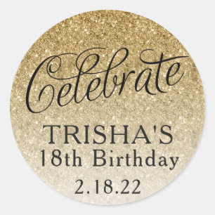 Gold Ombre Glitter Celebrate Birthday Favour Tag