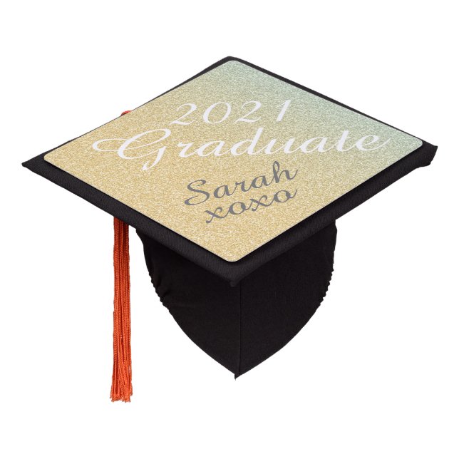 Gold Ombre Glitter Custom Graduation Cap Topper (Angled)