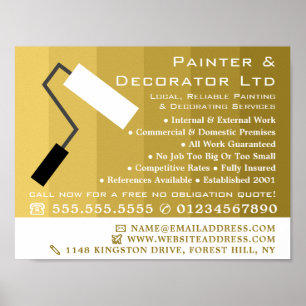 Gold Ombre & Paint Roller, Painter & Decorator Poster
