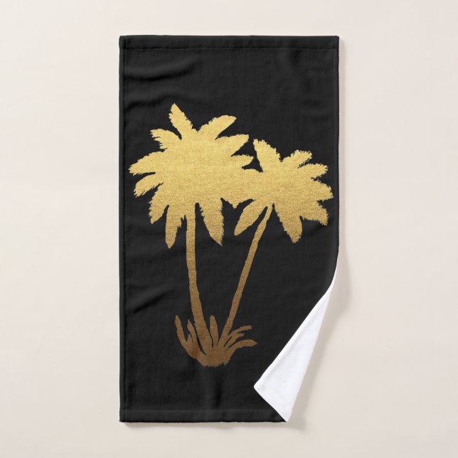 Gold Ombre Palm Trees on Black Hand Towel (Hand Towel)