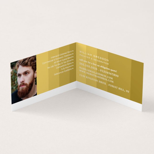 Gold Ombre Stripes, Painter & Decorator Photo Business Card (Inside)