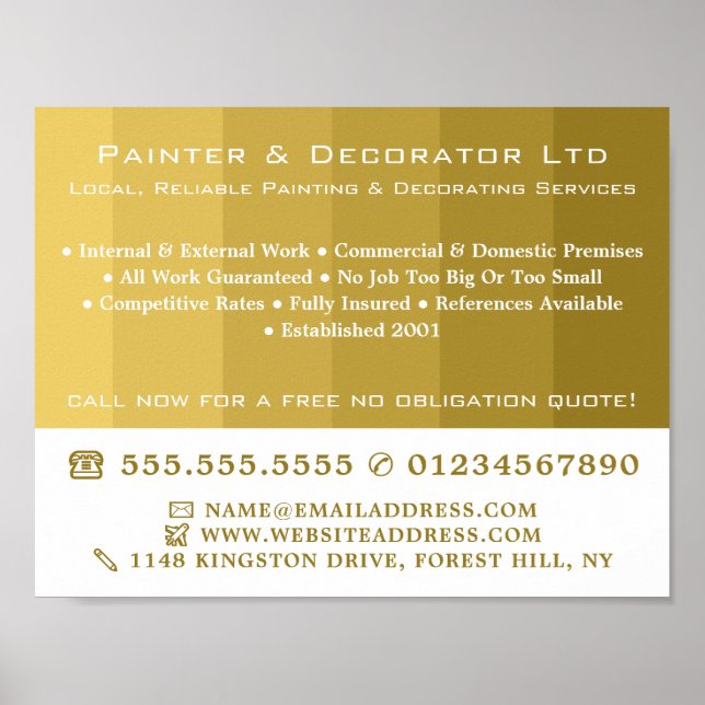 Gold Ombre Stripes, Painter & Decorator Poster (Front)