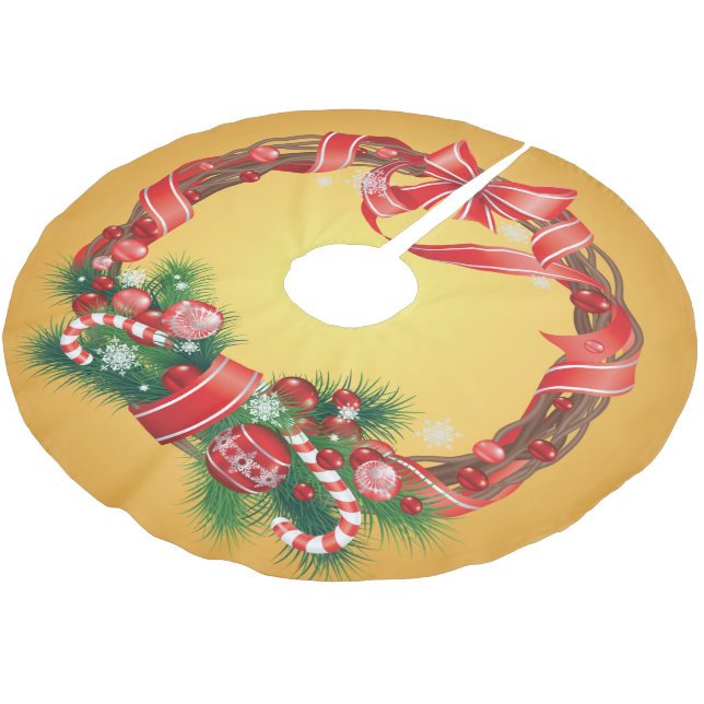 Gold Ombre  with Christmas Wreath Brushed Polyester Tree Skirt (Angled)
