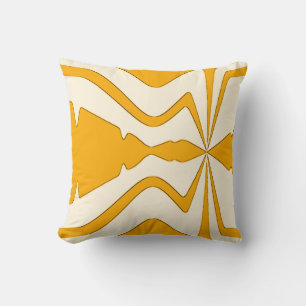Gold on Beige Abstract Sound Wave Bold Design Throw Pillow