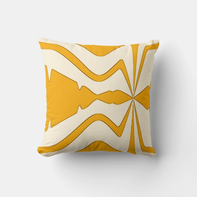 Gold on Beige Abstract Sound Wave Bold Design Throw Pillow (Front)