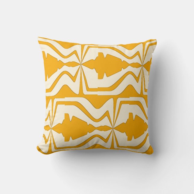Gold on Beige Horizontal Large Abstract Sound Wave Throw Pillow (Front)