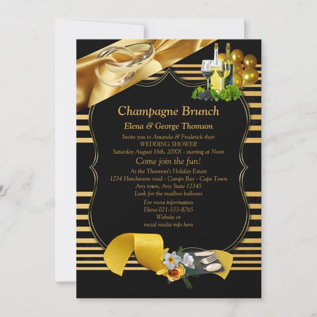 Gold on Black, Art-Deco  Brunch Announcements (Front)