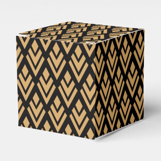 Gold on Black Art Deco Geometric Pattern Favor Box (Front Side)