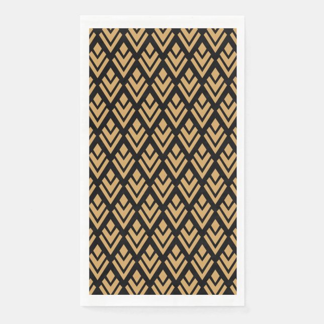 Gold on Black Art Deco Geometric Pattern Napkin (Front)