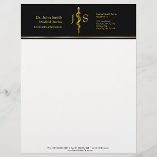 Gold on Black Classy Rod of Asclepius Medical Letterhead