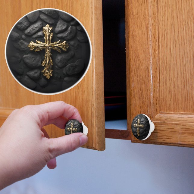 Gold on Black Cross Ceramic Knob (Creator Uploaded)