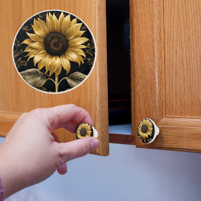 Gold on Black Giant Sunflower Ceramic Knob (Creator Uploaded)