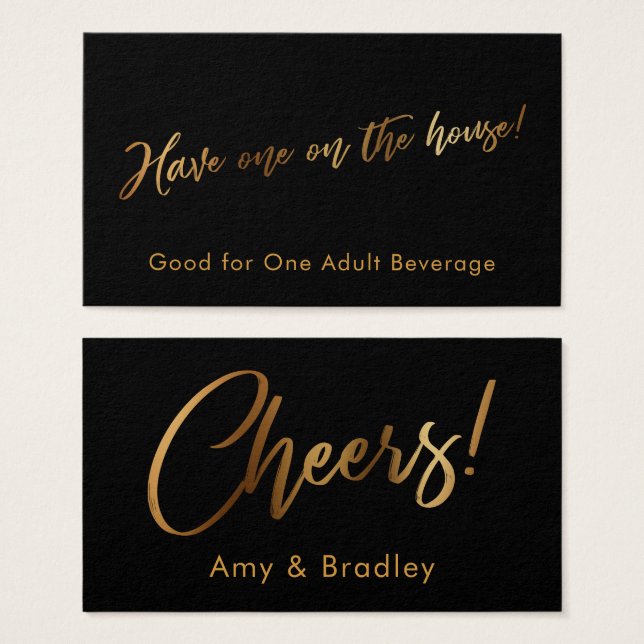 Gold on Black Handwriting Script Boire des billets (Devant & derrière)