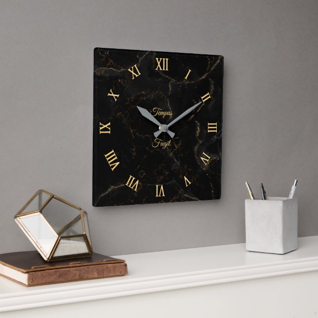 Gold on black marble Wall Clock (customizable) (Office)
