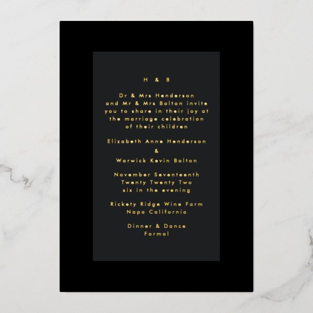 Gold on Black Modern Minimalistic Simple Wedding (Front)