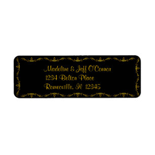 Gold on Black Victorian Return Address Labels