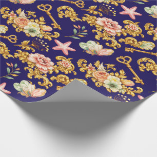 Gold On Blue Acanthus Leaves Wrapping Paper