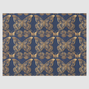 Gold On Blue Butterflies Decoupage Tissue  Tissue Paper