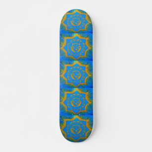 gold on blue tantric symbol skateboard