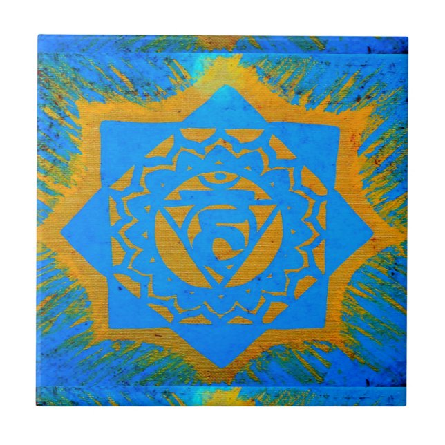 gold on blue tantric symbol tile (Front)
