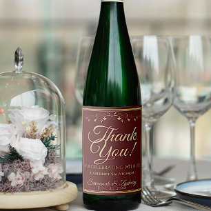 Gold on Burgundy Brown Elegant Wedding Thank You Wine Label