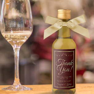 Gold on Burgundy Brown Wedding Mini Thank You Wine Label