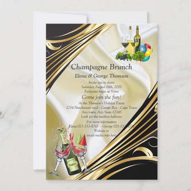 Gold on Champagne Silk Brunch Announcements (Front)