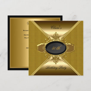 Gold On Gold Black 50th Birthday Party 3 Invitation
