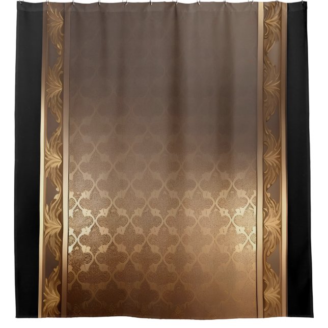 Gold on Gold /Black Trim Shower Curtain (Front)