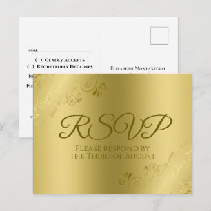 Gold on Gold Elegant Floral Filigree Wedding RSVP Postcard