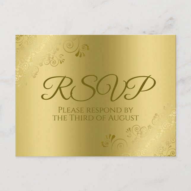 Gold on Gold Elegant Floral Filigree Wedding RSVP Postcard (Front)