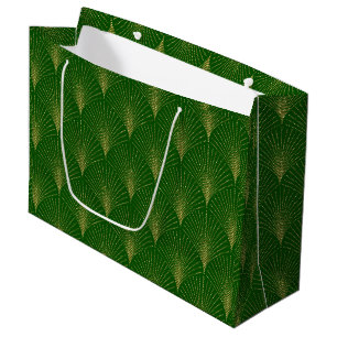 Gold on Green Art Deco Pattern Large Gift Bag