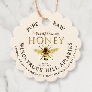 Gold on Ivory Scalloped Pure Raw Honey with Bee  Favour Tags