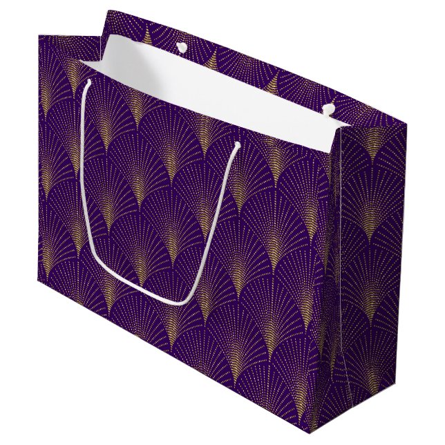 Gold on Purple Art Déco Motif Grand sac cadeau (Devant Angle)