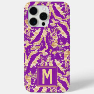 Gold on purple Chic marble Stylish Custom Monogram iPhone 15 Pro Max Case