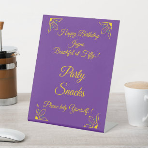 Gold on Royal Purple Birthday Party Snacks Pedestal Sign