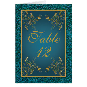 Gold on Teal Table Number Card