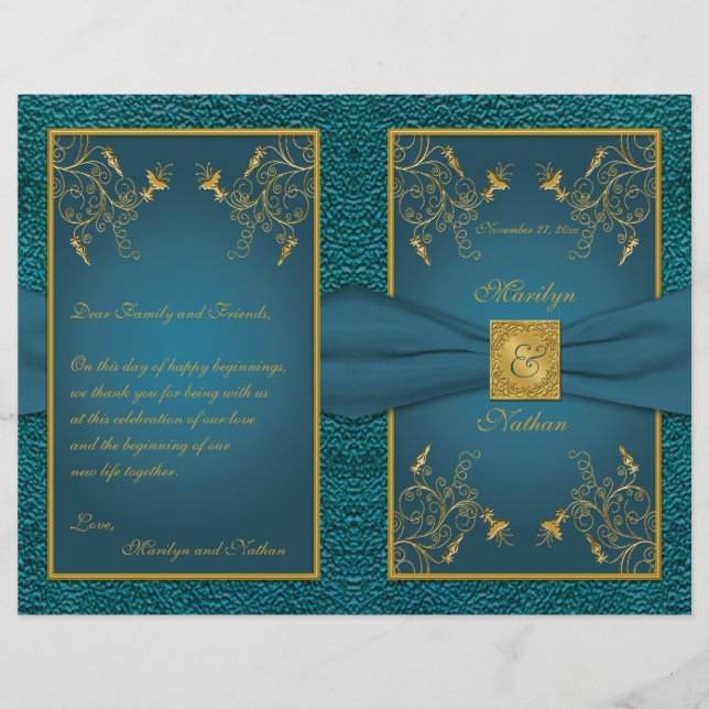 Gold on Teal Wedding Program (Front)