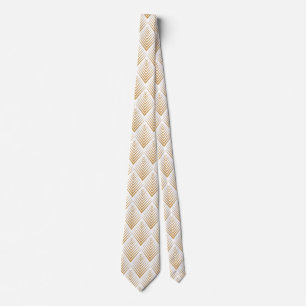 Gold on White Art Deco Fan Flowers Pattern  Tie