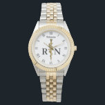 Gold on White Classy Rod of Asclepius Nurse RN Watch<br><div class="desc">Professional elegant business design for medical purposes: precious gold rod of Asclepius symbol on a white background with R and N letters for "registered nurse". Perfect for any business company related to healthcare industry: medical practice, medical office, doctor office, pharmaceutical industry, drugstore, clinic and hospital. For hospital staff, clinic employees,...</div>