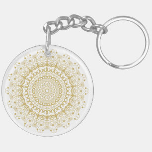 Gold on white ornate mandal pattern keychain