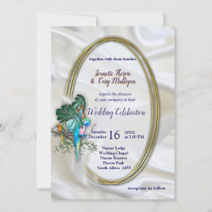 Gold on White Silk with Tropical Splendour Invitation
